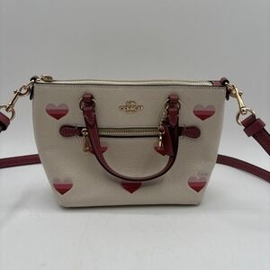COACH Mini Gallery Crossbody With Stripe Heart Print‎ Leather Handbag CA793